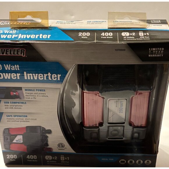 Traveller 200 Watt Power Inverter With USB & AC Outlets For Vehicle Boat Or RV - Picture 3 of 4